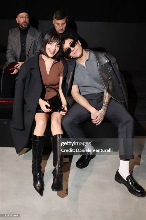 giacca gucci tananai|Sara Marino and Tananai attend the Gucci Ancora Fashion Show .